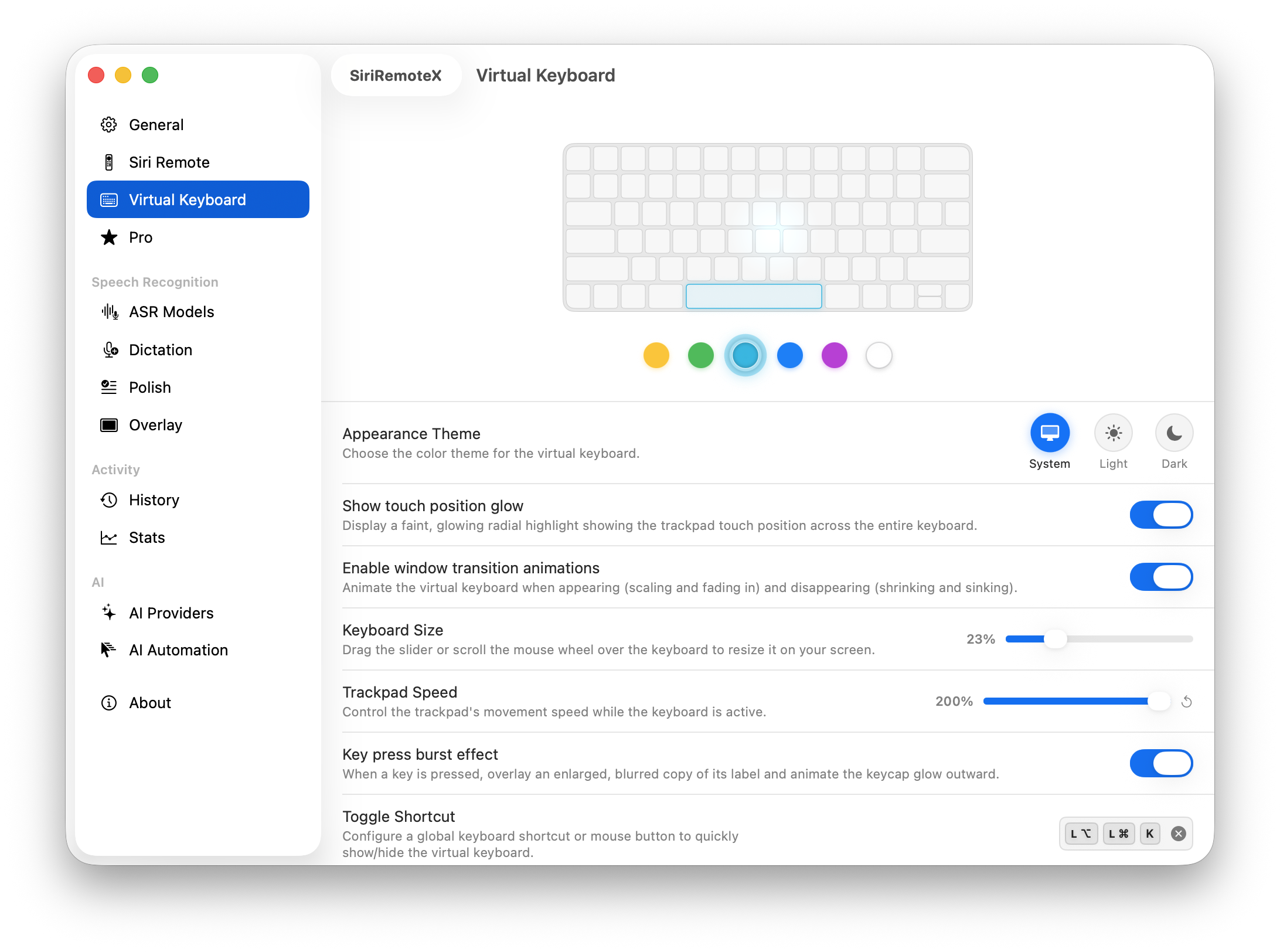 Floating virtual keyboard overlay for typing